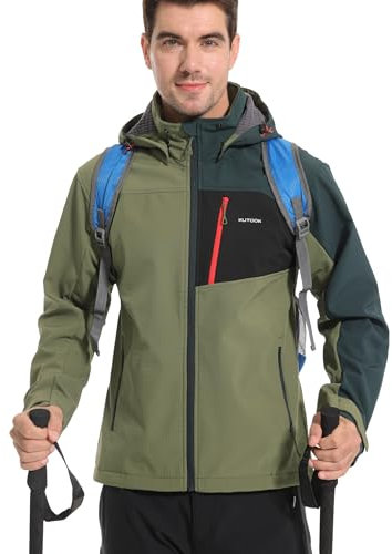 KUTOOK Veste Softshell Randonnée Hommes d'hiver Imperméable Coupe-vent Veste Polaire Cyclisme Homme Veste de Sport en Plein Air GN-XL