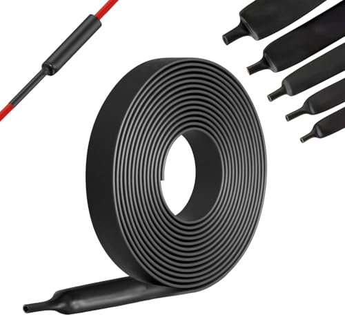 Guaina Termorestringente XIAQICA, 4:1 Guaine Termorestringente 12mm lunghezza 5m Guaina Termorestringente Nera Ispessita Resistente All'usura per il Collegamento di Riparazione Cavo