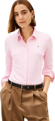 Tommy Hilfiger Damen Hemd 1985 Slim mit Spitzkragen, Mehrfarbig (Ithaca STP/Classic Pink), L