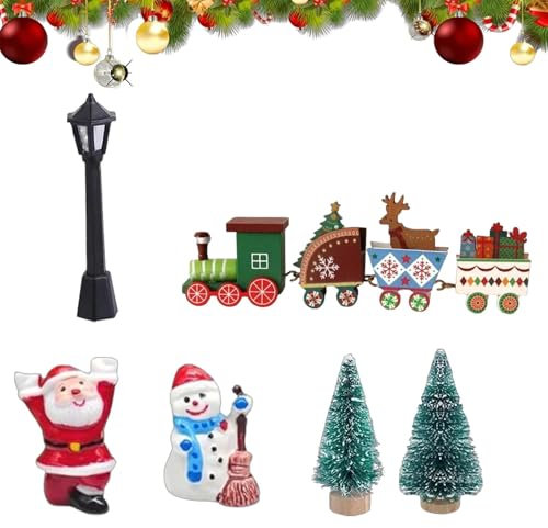 Jardín de hadas de Navidad, figura de árbol de Navidad, figuras de Navidad de madera, miniaturas de Navidad de atracción generalizada, adornos de paisaje de creatividad mejorada para mujeres y hombres
