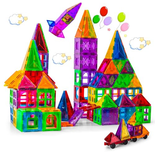 Bambini Magnetic Tiles Set - Magnetic Toys Building Blocks - Montessori Toys - Magnet Construction Toys Educational (x, 100, Pieces)