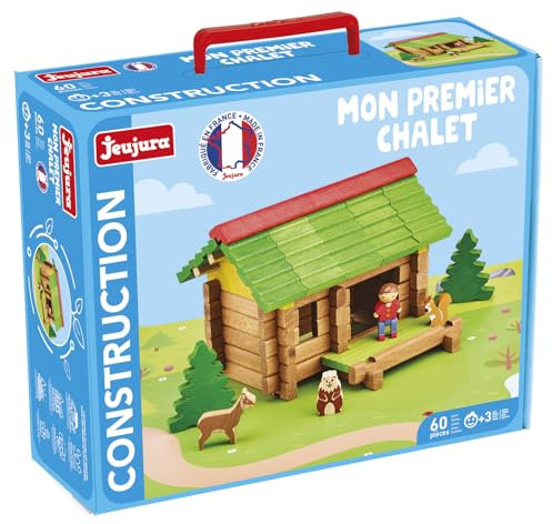 JEUJURA – Mon Premier Chalet - Jeu de Construction dans sa Valise en Carton - A partir de 2 Ans - Agilité - Créativité - Manipulation - Catalogue fourni – 8239