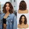 Simkaylee perücke damen hellbraun kurz gewellt braune perücke mit blonden highlights strähnen gelockt halblang perücke ombre braun bob für frauen Mittelscheitel Perücke täglichen gebrauch (36cm)