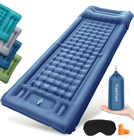 Isomatte Selbstaufblasend Luftmatratze Selbstaufblasend, Camping Matratze mit Fußpumpe Luftmatratze Camping mit Integrierten Kopfkissen für Camping, Wandern, Strand, Picknick, Zelt, Dunkelblau