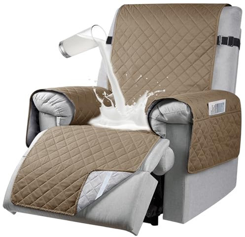 Étanche Housse pour Fauteuil Relax Electrique, Antidérapant Housse de Chaise Inclinable avec Poches Latérales, Lavable Protection Fauteuil Relax 1 Place, 25Inch,Taupe,1 Seater