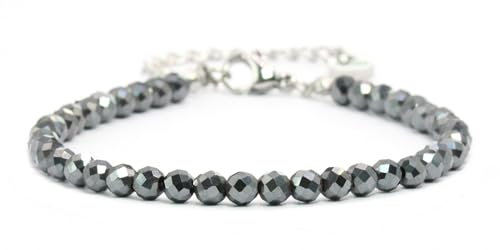 Echtes Hämatit Edelstein Armband mit facettierten 4mm Perlen - Länge verstellbar - Heilstein Schutzstein Edelsteinarmband Glücksbringer Talisman Geschenk (Hämatit, 16-21CM S)