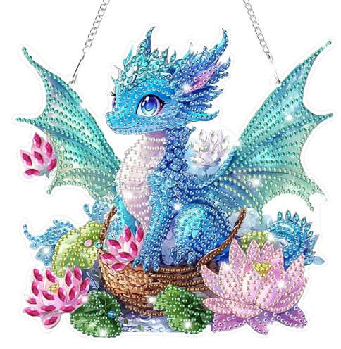 Lxmsja Dragon Diamond Art Hanging Ornaments with Chain for Adults Kids, Special Shaped Diamond Painting Pendant Kits, Hanging Crystal Suncatcher Gem Art Kits for Home Door Wall Decor Gifts