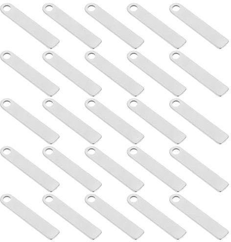 ARTSEWPLY 25 Stück Etikett aus Edelstahl Haustier ID Tags Blanko Etiketten Tiermarke gravieren Langlebige Etiketten Etikettensatz Hundemarken leer Schlüsselanhänger Rostfreier Stahl Silver