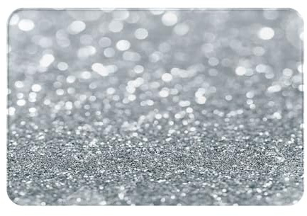 YOFIEN Badezimmerteppiche mit Glitzer, Bokeh, Glamour, Trendy Sparkle, weiß/Silber, Fußmatte, waschbar, rutschfest, für den Innenbereich, 61 x 40,6 cm