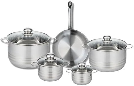 ELO 9868650 Batterie de cuisine 5 pièces, Ensemble de 1 Poêle de cuisson 24 cm et 4 faitouts 12, 14, 20 et 24 cm Elo Profi Brillant, inox, induction
