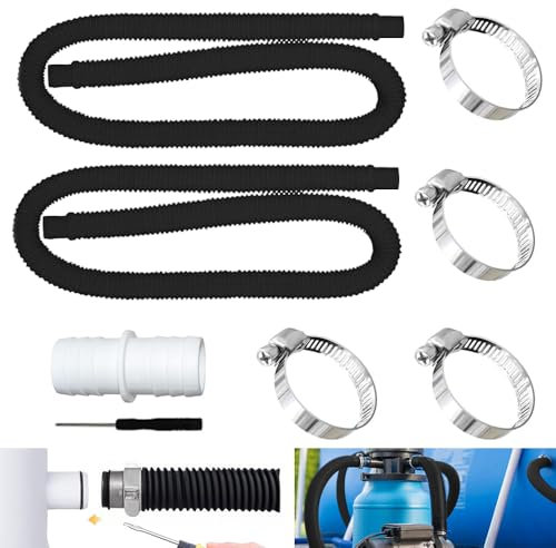 2Pcs Tuyau Piscine 32mm, Tuyau aspirateur piscine avec 4 colliers serrage métalliques,Adapté à une variété de pompes