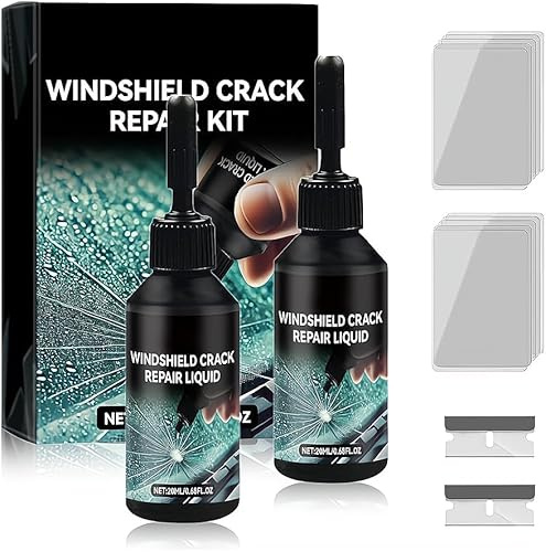 Pipihome 2Pcs Windscreen Repair Kit, DIY Windshield Chip Repair Kits, Glass Crack Repair Kits, Scratch Remove Liquid for Quick Fix Windscreen, Mirrors, All Crack Types Windshield Repair Kit