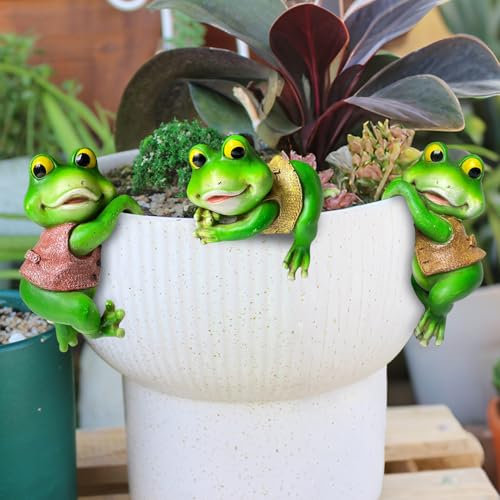 Deko Garten Frosch Figuren, 3 Stück Gartendeko Statue, Tiere Ornament Gartenfigur Für Außen, Harz Statue Bauernhof Balkon Wohnzimmer Office Deko (H)