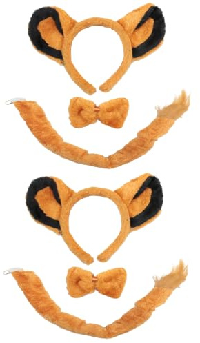 Wildarms Halloween-Kostüm-Zubehör, Plüsch-Ohren, Stirnband, Schwanz, Nasenabdeckung und Fliege für Cosplay, Tierparty, 2 Stück