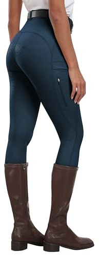 MoFiz Women Equestrian Sports Breeches Horse Riding Leggings Silicon Full Seat Jodhpurs Equestrian Tights Breeches with Pocket Blue L