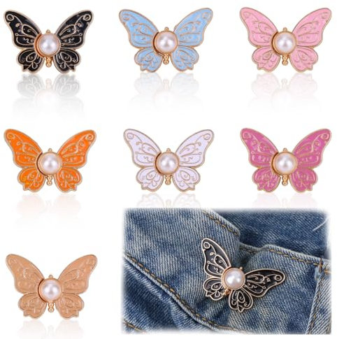 lasuroa Lot de 7 Serre Taille Papillon pour Femme, Pinces à Boutons Pantalons Sans Couture ni Outils Pinces Réglables pour Pantalons Amples Jeans et Jupes