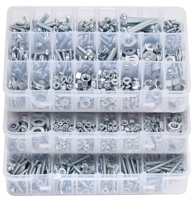 VEVOR Kit Boulons et Écrous, 2250 PCS, Vis de Machine et Rondelles Plates, Métriques et Impériaux, Acier Allié, Tailles M3/M4/M5/M6/M8, pour Assemblage d'Équipements et de Véhicules, Blanc Galvanisé