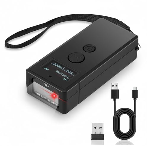 Wireless 2D&1D Mini Barcode Scanner, 3-in-1 Bluetooth & 2.4G & USB Wire Barcode Reader Compatible, 1100mAh Portable QR Bar Code Scanner, Compatible with iPhone, iPad, Android Phone
