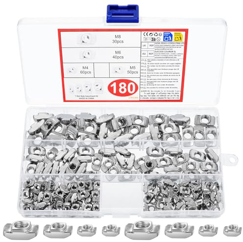 180 Stk Nutensteine Sortiment M4 M5 M6 M8, Hammermutter T Nut Muttern | T Slot Muttern Set, Hammerkopf Befestigungsmutter, Hammerkopfmutter Für 2020 3030 4040 Profil Aluminiumprofil