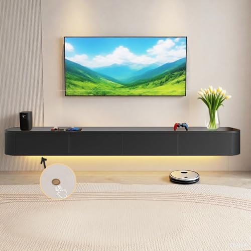 Aipunlus Wandmontierte TV-Schrank, Wand-TV-Schrank, Hängendes TV-Board, Schwimmender TV-Hängeschrank mit Türen in Medien-Wandeinheit, TV-Konsole für Wohnzimmer und Büro (schwarz+LED, 160cm)
