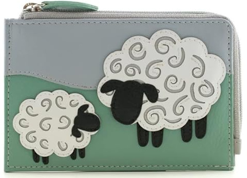 Valais Field of Sheep Zip Grey Green Leather Card and Coin Purse