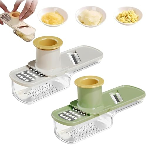 PHYNDR 2 Pièces Coupe Legumes Multifonctions, 3-EN-1 Mandoline de Cuisine, Rapeuse legume, avec Protège Main Trancheur, Mandoline Cuisine pour Fcoupe Patate Concombre Carotte