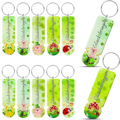 Unvtap 10 Stück Einkaufswagenchip Schlüsselanhänger, Einkaufswagenlöser zum Rausziehen, Glücksbringer mit Kleeblatt, Einkaufschip für Abschiedsgeschenk, Geburtstag, kleines Mitbringsel