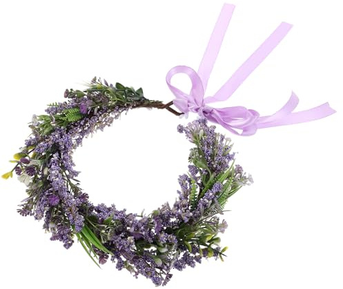 MALUGOGO Elegante diadema con corona floral morada hecha de tela, ligera y cómoda de llevar, para cumpleaños y lunas de miel, hecha a mano, guirnalda de flores de lavanda, color aleatorio