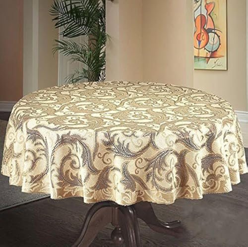 MforStyle Runde Tischdecke für bis zu 5 Personen, reichhaltige, strapazierfähige, strukturierte Tischdecke, natürliches Goldbeige, 150 cm