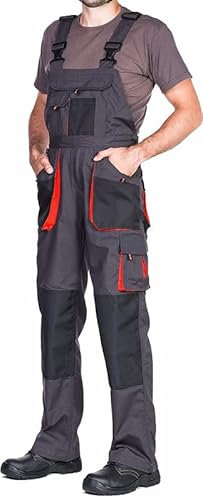 Salopette da Lavoro Uomo, Pantaloni da Lavoro Uomo con Tasche per Imbottitura, Taglie Grandi Fino S-3XL, Salopette combinati, Tuta da Lavoro Uomo con Tasche per Ginocchiere, Nero/Arancione, 52