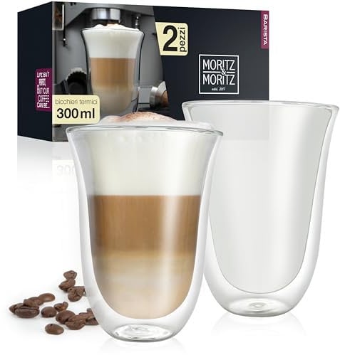 Moritz & Moritz Barista Napoli 2 x 300 ml Double Walled Latte Macchiato Glasses - Set of 2 - Double-Walled Glasses for Latte Macchiato, Tea, Hot and Cold Drinks - Dishwasher-Safe