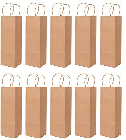 ewtshop® Lot de 10 sacs à bouteille en papier kraft solide