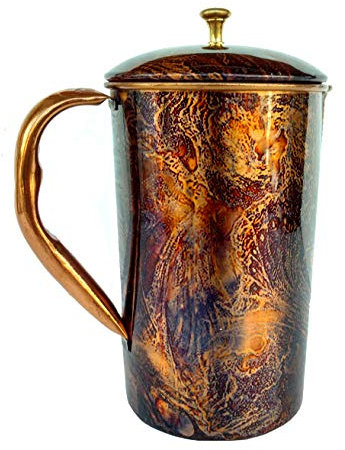 Rastogi Handicrafts Pichet à eau en cuivre pur sérigraphié 1500 ml (motif mixte)