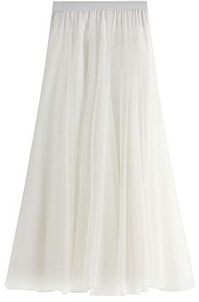 ANIMQUE Donna Estate Gonna in Tulle Lunghezza 83cm Linea A Midi Caviglia Alta Vita Elegante Elastico, Bianco
