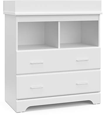 Storkcraft Brookside 2 Drawer Changing Table Dresser (White) – GREENGUARD Gold Certified Baby Dresser with Changing Table Top, Baby Changing Table Dresser, Includes Interlocking Drawer System