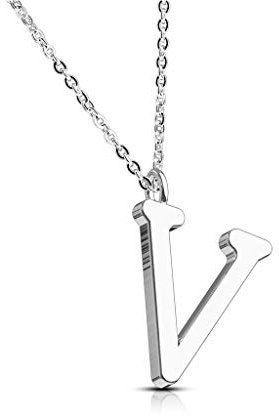 Bungsa BUCHSTABE V Halskette Silber - BUCHSTABEN-ANHÄNGER V Kette - Alphabet Kette für Frauen & Männer - aus Edelstahl - Schmuck für Jungs & Mädchen