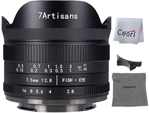 7artisans 7.5mm F2.8 II Fisheye Lens APS-C 190° Ultra Wide Angle Manual Fixed Lens, Compatible with Olympus and Panasonic M4/3 Micro 4/3 Mount Cameras Black