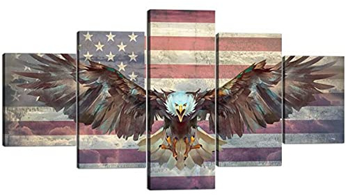 JianJud Quadro su Tela,Moderna Bandiera Americana Wall Art Bandiera USA Pittura Stampe su Tela Decorazione da Parete Rustica Allungata da Cornice in Legno Pronta per Essere Appesa Framed,XL