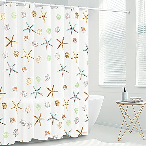 Simpolor Shower Curtain with Hooks, Long Shower Curtain Made of Mould PEVA, [Stylish and Elegant] [Water Repellent] Shower Liner for Bathroom, Starfish - 180 x 180 cm (71 x 71 Inch)