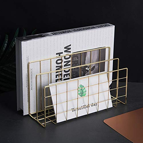 Wire Vertical Desk Tidy A4 File Holder 3 Upright Assembled Document Letter Paper Organiser Sorter Rack,Desktop Letter Tray Organizer,Paper Tray Letter File Organizer Metal Bookshelf Golden