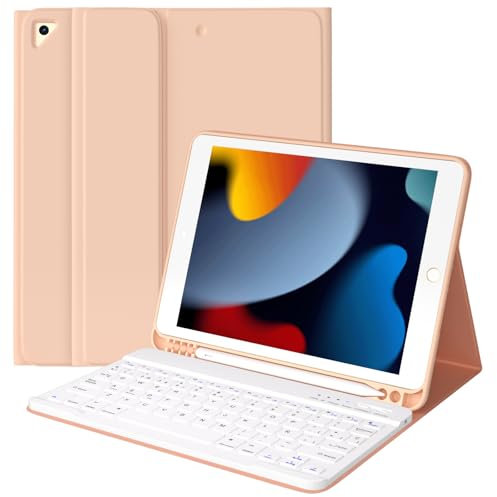 TQQ Funda Teclado iPad 9 generación con Porta lápices Incorporado, Desmontable Español Ñ Teclado para iPad 10.2 9ª/8ª/7ª Gen, Pro 10.5 2017, Air 3 2019