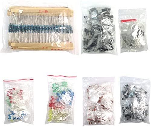Fasizi Pacchetto componenti elettronici (totale 1390 PCS) - Diodi LED, resistori a 30 valori, pacchetto condensatore elettrolitico, condensatori ceramici, diodi comuni, transistor comune