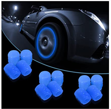 Leuchtende Reifenventilkappen für Auto, 12 Stück, fluoreszierend, leuchtet im Dunkeln, beleuchtete, korrosionsbeständige Reifendruckkappen, universell für Auto, LKW, SUV, Motorräder, Fahrrad (blau)