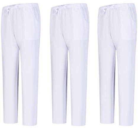 MISEMIYA - Packung 3 Stück - Unisex SANITÄRHOSE - MEDIZINISCHE Uniformen SANITÄR Uniformen Arbeitshose - 3-6802 - Large, Weiß 68