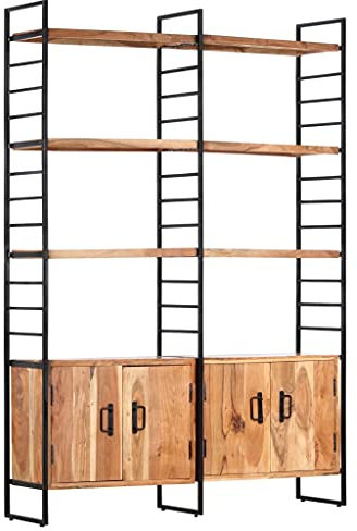 YITHOPI Standregal Bücherregal Aufbewahrungsregal,Ablagen Vitrinenschrank Bücherregal 4 Etagen 124x30x180 cm Massivholz Akazie,Schlafzimmer, Wohnzimmer, Büro,Einfaches Design