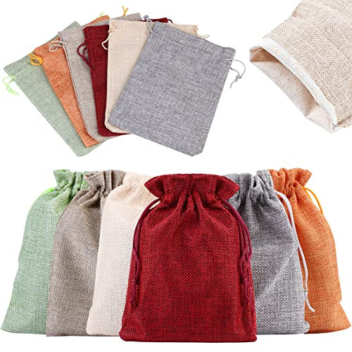 Vegena 30 Stücke Jutesäckchen Jutebeutel Stoffbeutel Natur Säckchen Geschenksäckchen Leinensäckchen zum Befüllen für Adventskalender Weihnachtsbeutel Hochzeit Party Feiern DIY (13x18cm,6 Farben)
