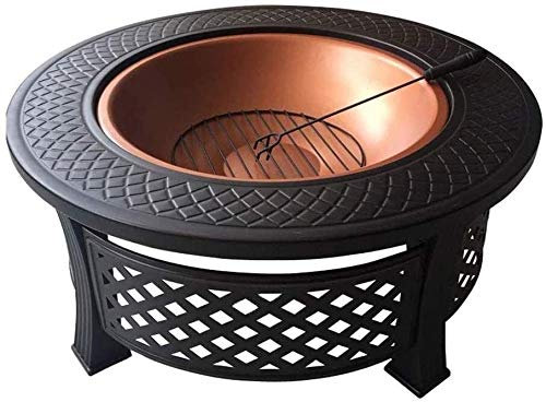 Feuerstellen für den Außenbereich, Holzofen, runde Metall-Feuerstelle, Holzofen – inklusive Funkenschutz – ideal für den Außenbereich und die Terrasse mit Abdeckung, Grillen, Kochen im Freie
