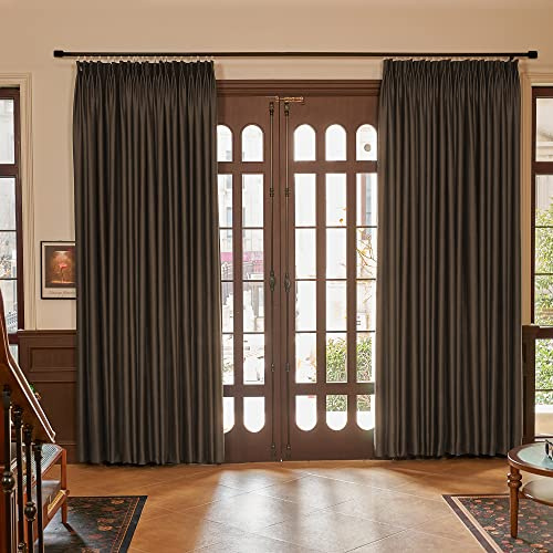 Pinch Pleat Brown Curtains Solid Blackout Thermal Insulated 96 Inches Long for Living Room Patio Door Room Darkening Curtain Panel Drape for Traverse Rod and Track, Brown 52 W x 96 L (One Panel)