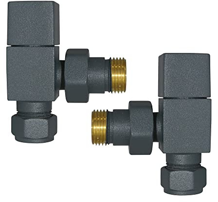 NRG Manual Valves Angled Square Head Anthracite Towel Rail Designer Radiator Valves One Pair