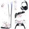 playvital Full Set Skin Decal for ps5 Console Digital Edition, Sticker Vinyl Decal Cover for ps5 Controller & Charging Station & Headset & Media Remote - Falling Cherry Blossom